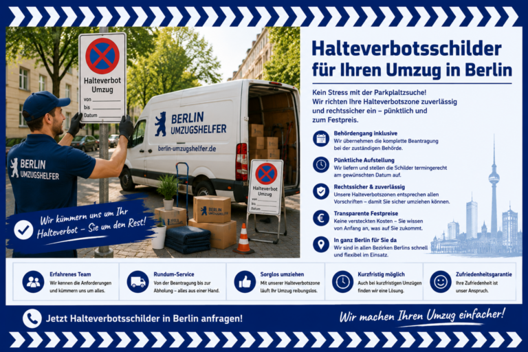 Halteverbotsschilder in Berlin werden vor einem Umzug eingerichtet, damit der Transporter direkt vor dem Haus halten kann