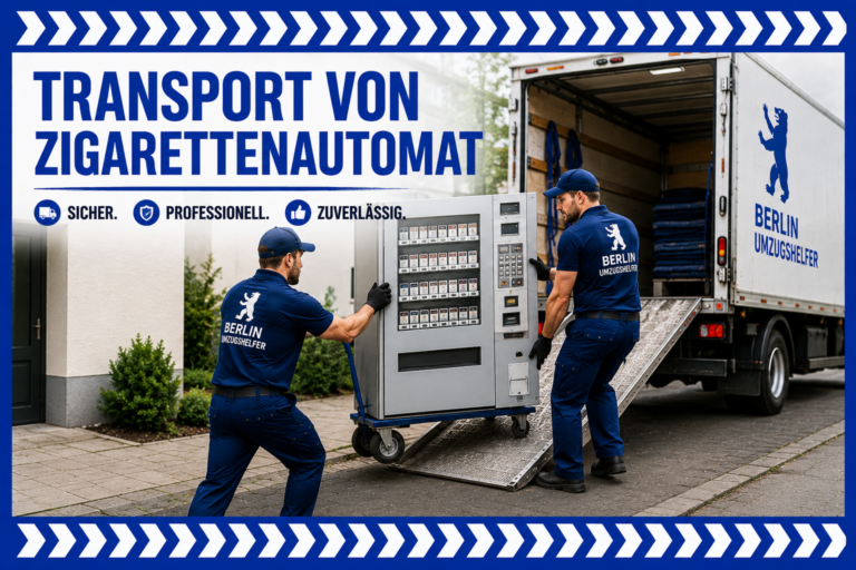 Umzugshelfer transportieren einen Zigarettenautomaten in Berlin mit Sackkarre, Transporter und professioneller Verladung
