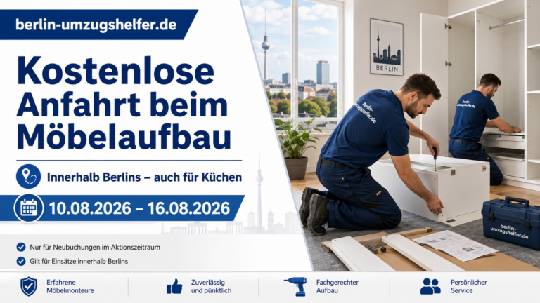 Sonderangebot von Berlin-Umzugshelfer.de: Kostenlose Anfahrt beim Möbelaufbau innerhalb Berlins, auch für Küchen.