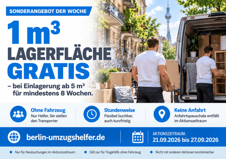 1 m³ Lagerfläche gratis bei Einlagerung in Berlin ab 5 m³ für mindestens 8 Wochen
